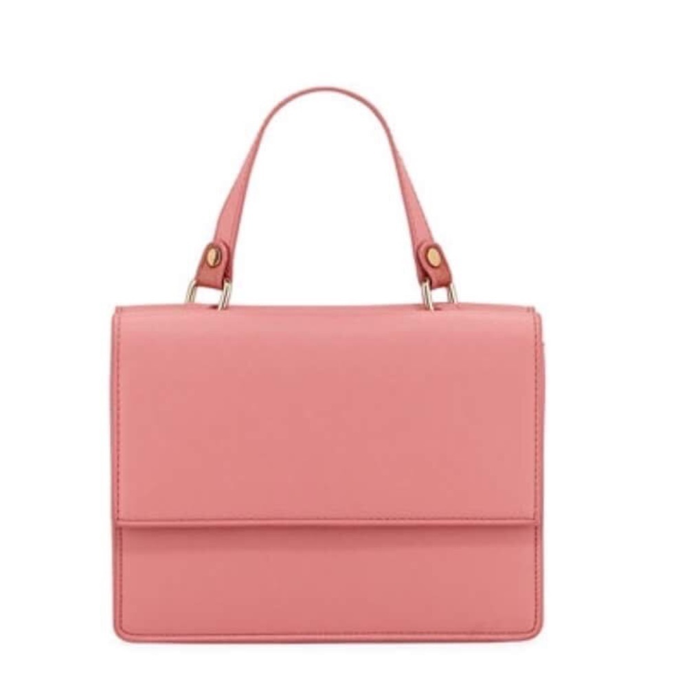 Two Sided Pink Faux Saffiano Crossbody Satchel